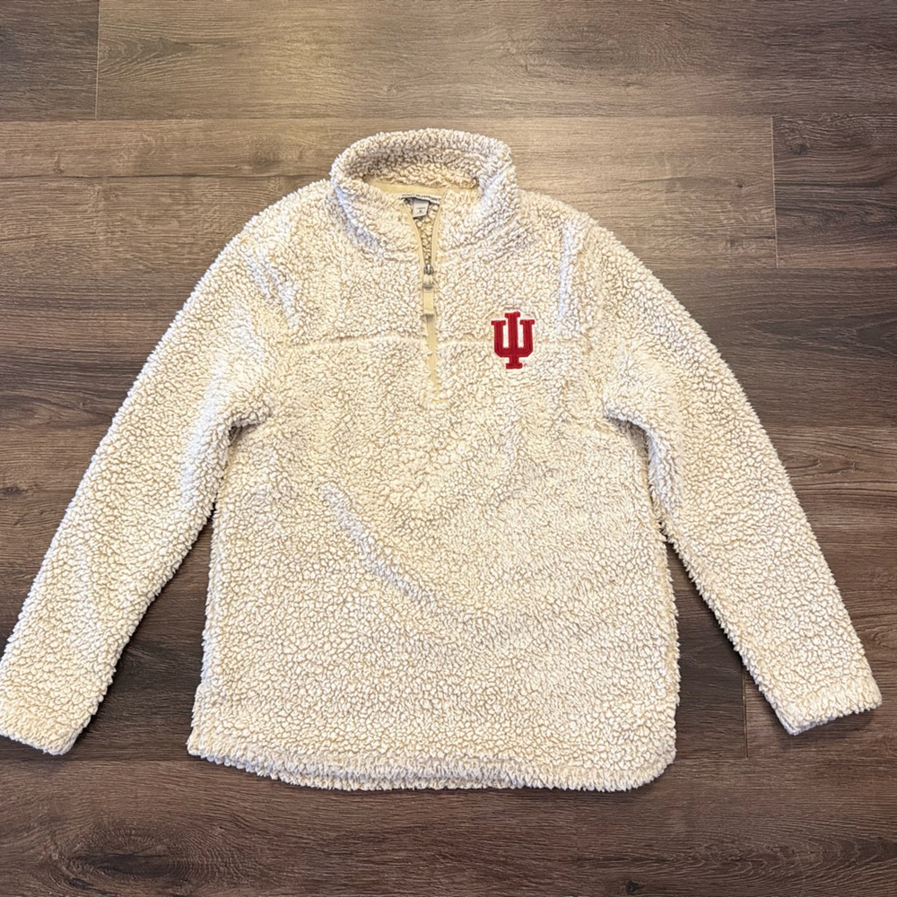 Port Authority Cream Teddy Fleece Quarter-Zip Jacket with Red IU Logo